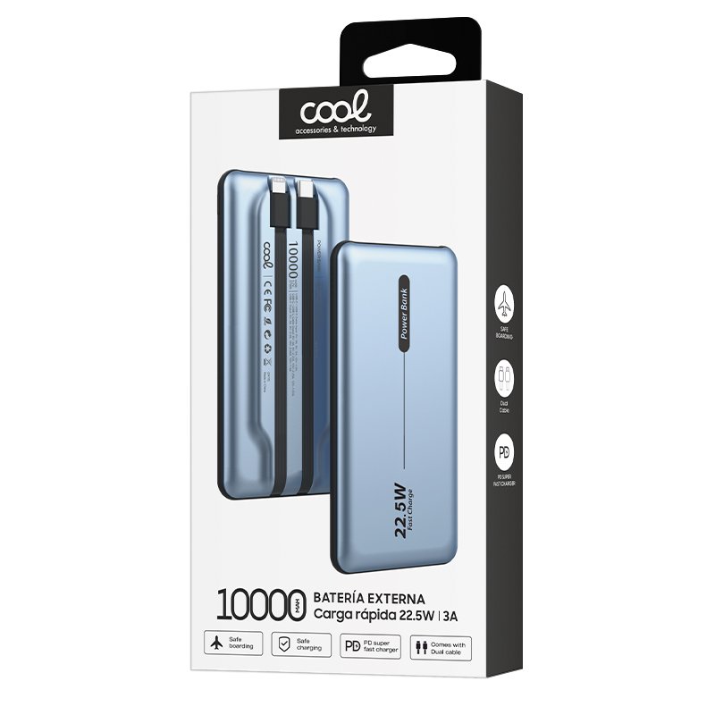 Batería Externa Universal Power Bank 10.000 mAh PD 22.5W (2 cables) Azul - Image 3