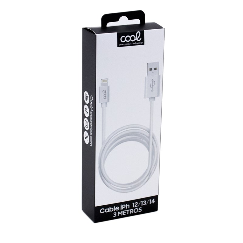 Cable USB Compatible COOL Lightning para iPhone / iPad (3 metros) Blanco - Image 2